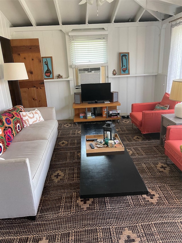 80 Pond Point Rd, Westhampton Beach, NY 11978 - carpeted living area with a decorative wall, cooling unit, and a ceiling fan