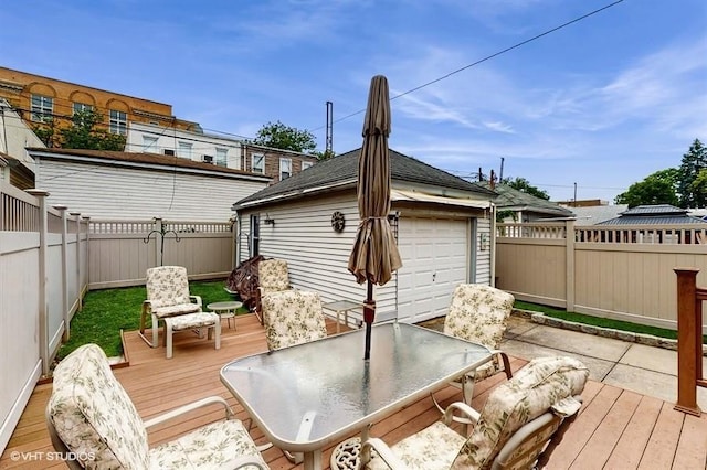 77-52 76th St, Glendale, NY 11385 - wooden terrace with a fenced backyard and outdoor dining area