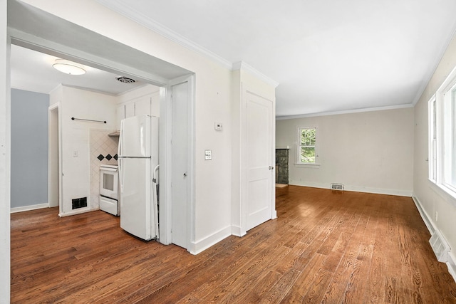 16 Overlook Way, Purdys, NY 10578 - kitchen with white appliances, wood finished floors, and ornamental molding