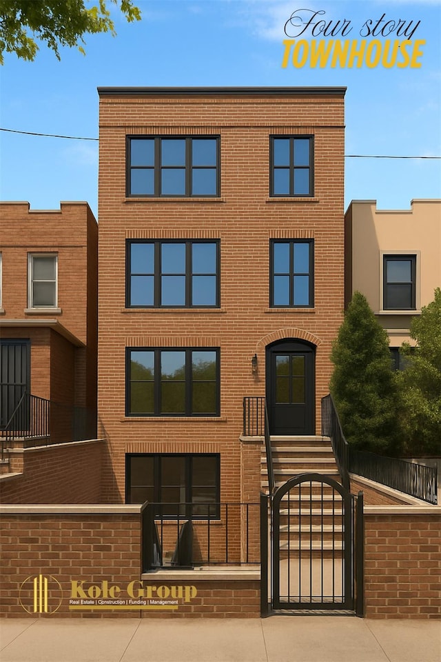 2117 38th St, Astoria, NY 11105 - view of front of home with a fenced front yard, brick siding, and a gate