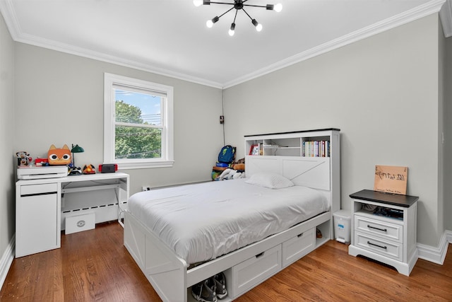 1004 Balcom Ave, Bronx, NY 10465 - bedroom featuring ornamental molding, wood finished floors, and a chandelier