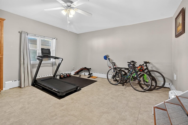 1004 Balcom Ave, Bronx, NY 10465 - workout area featuring a ceiling fan and a baseboard heating unit