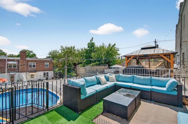 1004 Balcom Ave, Bronx, NY 10465 - fenced backyard with a gazebo, an outdoor living space, and a patio