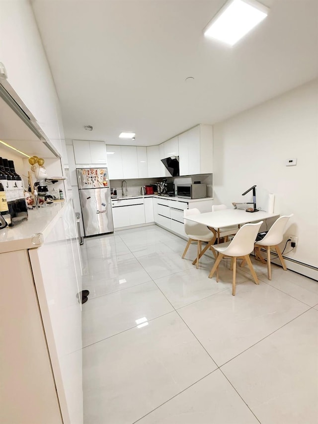 149-17 Sanford Ave, Flushing, NY 11355 - kitchen featuring stainless steel appliances, light countertops, white cabinetry, extractor fan, and modern cabinets