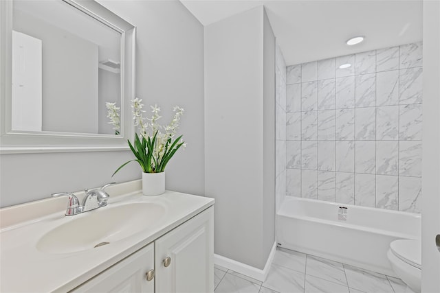 70 Robinson Ave, Brookhaven, NY 11763 - full bath featuring vanity, marble look tiles, and shower / washtub combination