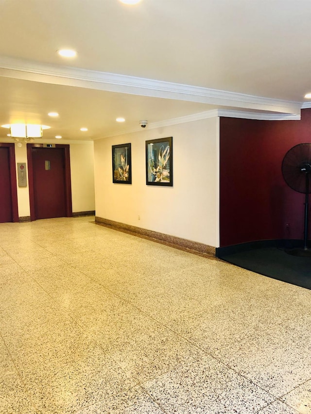 20 Secor Unit 5L, Yonkers, NY 10704 - spare room with ornamental molding, speckle patterned floor, recessed lighting, and elevator