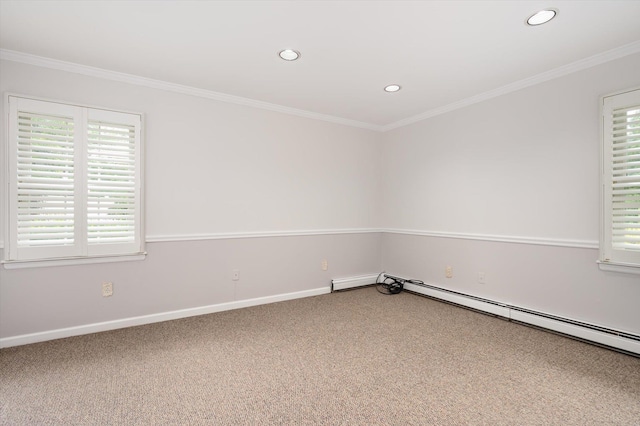 31-33 Dunlop Ct, Commack, NY 11725 - carpeted spare room featuring healthy amount of natural light, recessed lighting, crown molding, and baseboard heating