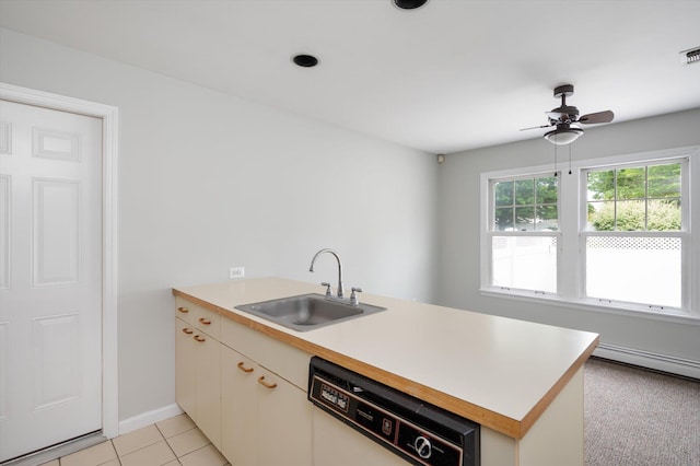 31-33 Dunlop Ct, Commack, NY 11725 - kitchen with white dishwasher, a peninsula, light countertops, and ceiling fan
