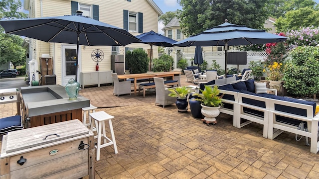 16 Clement St, Glen Cove, NY 11542 - view of patio featuring an outdoor hangout area and outdoor dining area