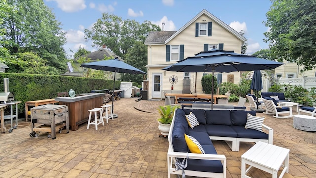 16 Clement St, Glen Cove, NY 11542 - view of patio / terrace with outdoor lounge area, outdoor dining area, and a grill