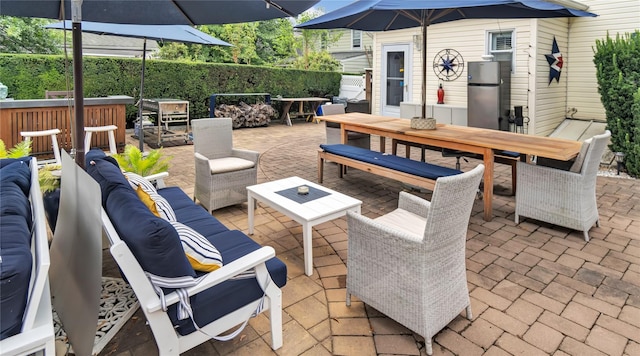 16 Clement St, Glen Cove, NY 11542 - view of patio featuring outdoor dining area and an outdoor hangout area