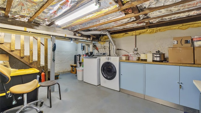 16 Clement St, Glen Cove, NY 11542 - unfinished basement featuring independent washer and dryer and stairway