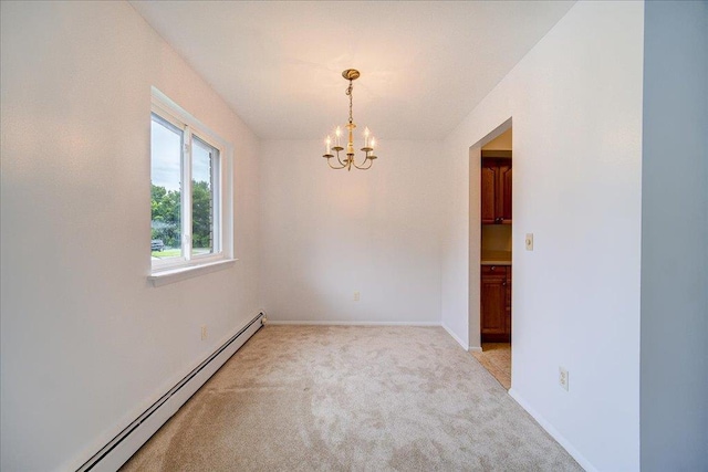 1109 Cherry Hill Dr Unit 1109, Poughkeepsie, NY 12603 - empty room with a baseboard heating unit, a chandelier, and light carpet