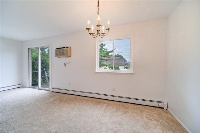 1109 Cherry Hill Dr Unit 1109, Poughkeepsie, NY 12603 - carpeted spare room featuring a baseboard heating unit, a chandelier, and an AC wall unit