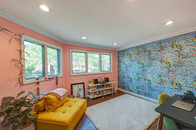 60 Jeremy Cir, Nesconset, NY 11767 - home office featuring ornamental molding, recessed lighting, and wood finished floors
