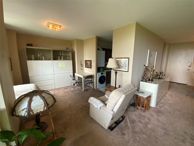 27110 Grand Central Pkwy Unit 5A, Floral Park, NY 11005 - carpeted living area with stacked washer / drying machine