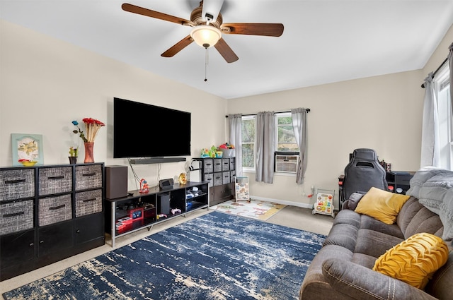 8 First St, Godeffroy, NY 12729 - carpeted living room featuring healthy amount of natural light, a ceiling fan, and cooling unit