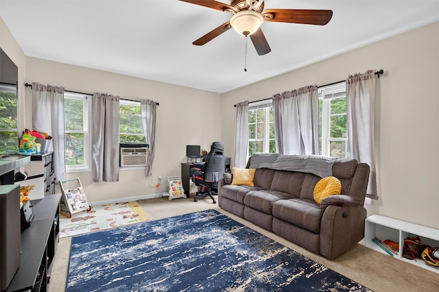 8 First St, Godeffroy, NY 12729 - living room with carpet, a ceiling fan, a desk, and cooling unit