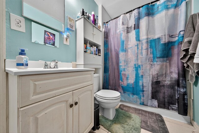 8 First St, Godeffroy, NY 12729 - full bathroom featuring vanity, tile patterned floors, and a shower with shower curtain