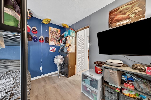 8 First St, Godeffroy, NY 12729 - bedroom with wood finished floors, a closet, and a textured ceiling