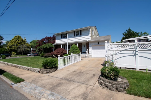 2083 Elm Pl, Merrick, NY 11566 - traditional-style house with an attached garage, driveway, covered porch, and board and batten siding