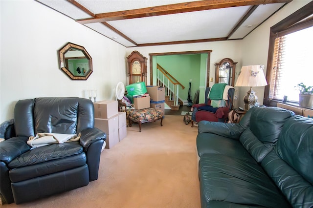 2083 Elm Pl, Merrick, NY 11566 - carpeted living room featuring stairway