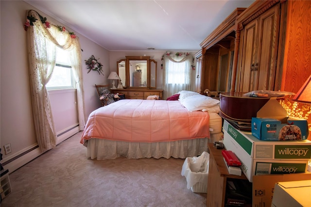 2083 Elm Pl, Merrick, NY 11566 - carpeted bedroom with a baseboard heating unit and ornamental molding