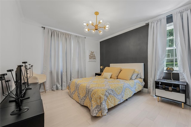 3 Fairview Ln, Glen Cove, NY 11542 - bedroom with ornamental molding and a chandelier