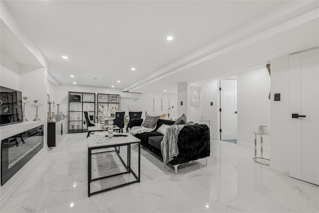 3 Fairview Ln, Glen Cove, NY 11542 - living room with light marble finish floors and recessed lighting