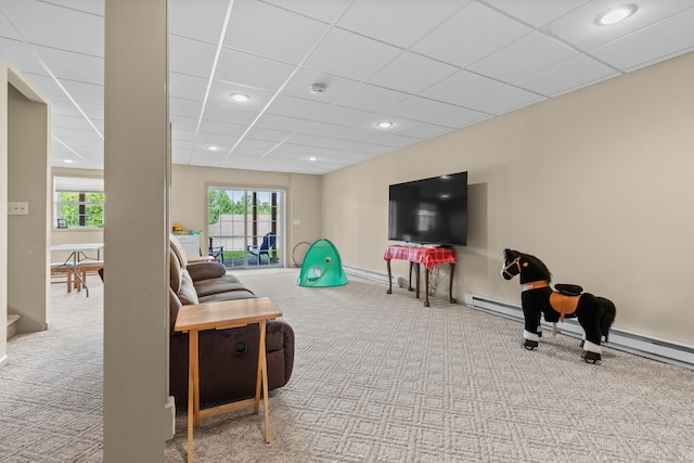 48 Sparrow Ridge Rd, Carmel, NY 10512 - living room featuring carpet, recessed lighting, and a paneled ceiling