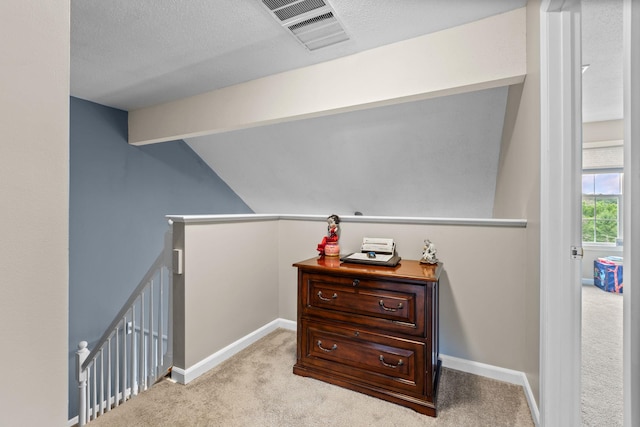 48 Sparrow Ridge Rd, Carmel, NY 10512 - corridor featuring an upstairs landing, carpet flooring, lofted ceiling, and a textured ceiling