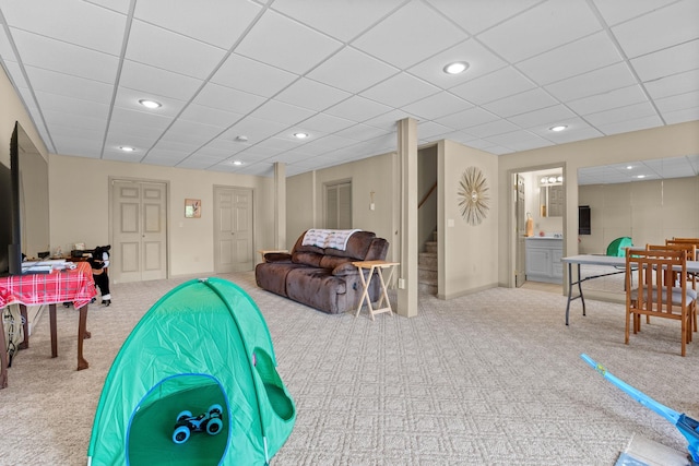 48 Sparrow Ridge Rd, Carmel, NY 10512 - game room with carpet flooring, a paneled ceiling, and recessed lighting