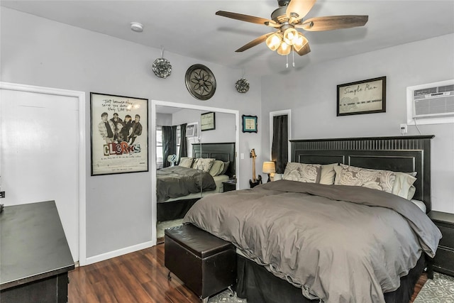 18 Seawane Rd, East Rockaway, NY 11518 - bedroom featuring a wall mounted AC, wood finished floors, and a ceiling fan