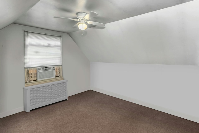 18 Seawane Rd, East Rockaway, NY 11518 - additional living space featuring radiator heating unit, carpet flooring, vaulted ceiling, ceiling fan, and cooling unit
