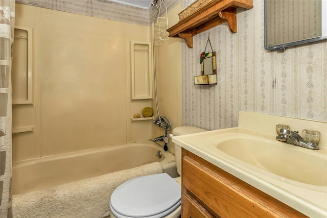 18 Seawane Rd, East Rockaway, NY 11518 - full bathroom featuring wallpapered walls, vanity, and shower / washtub combination