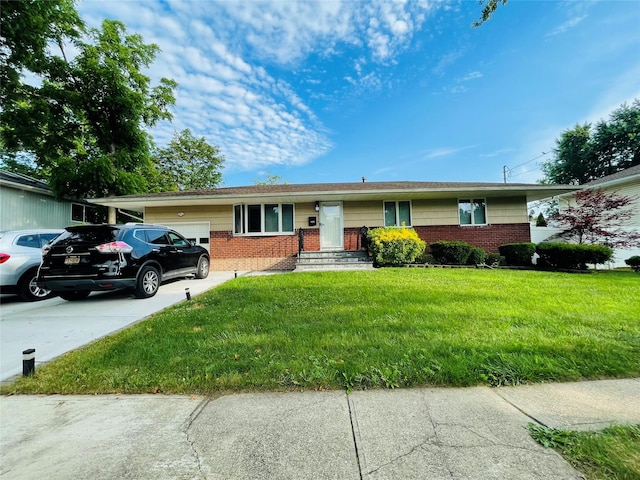 156 Wicks Rd, Commack, NY 11725 - ranch-style home featuring brick siding, a garage, a front lawn, and driveway