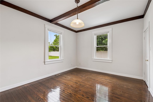 401 Ocean Ave, Malverne, NY 11565 - empty room with dark wood-type flooring and beamed ceiling