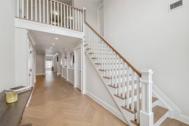 230 W Beech St, Long Beach, NY 11561 - stairway with recessed lighting and ornamental molding