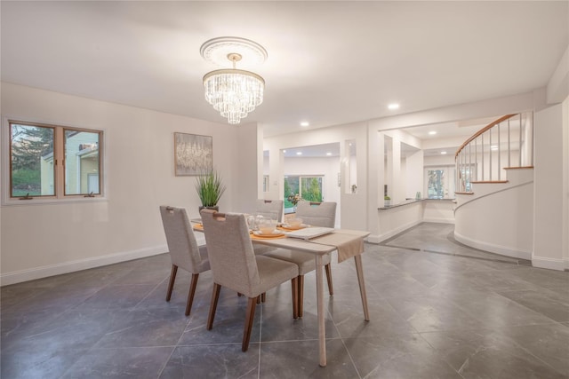 530 S Centre Island Rd, Centre Island, NY 11771 - dining area with a chandelier, stairs, and recessed lighting
