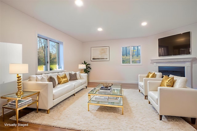 530 S Centre Island Rd, Centre Island, NY 11771 - living room featuring wood finished floors, a fireplace, and recessed lighting