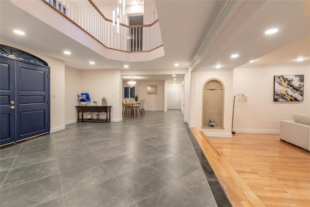 530 S Centre Island Rd, Centre Island, NY 11771 - foyer entrance with recessed lighting, crown molding, and a high ceiling