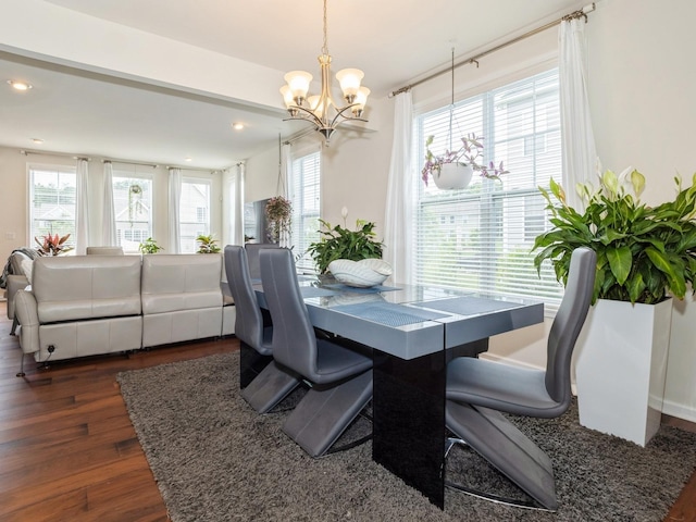 57 Lewis Rd, Hopewell Junction, NY 12533 - dining area featuring a chandelier, dark wood-type flooring, and recessed lighting