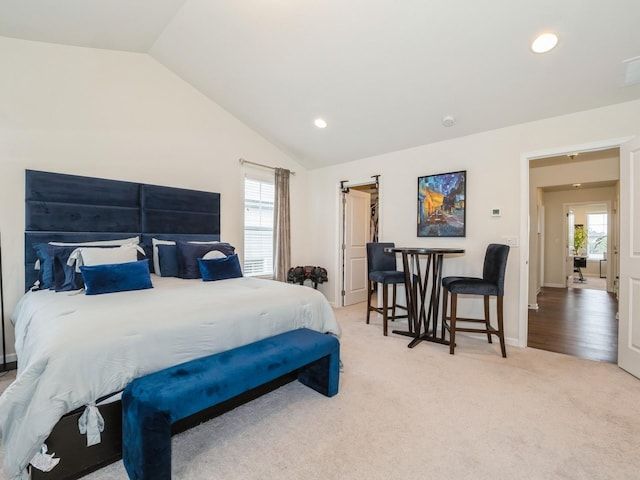 57 Lewis Rd, Hopewell Junction, NY 12533 - bedroom featuring vaulted ceiling, multiple windows, recessed lighting, and carpet flooring