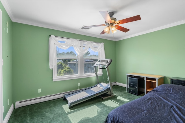 565 S 8th St, Lindenhurst, NY 11757 - carpeted bedroom featuring ornamental molding and ceiling fan