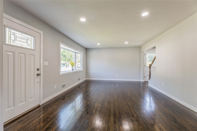 34 Klein Ave, West Nyack, NY 10994 - entryway featuring healthy amount of natural light, dark wood-style flooring, stairs, and recessed lighting