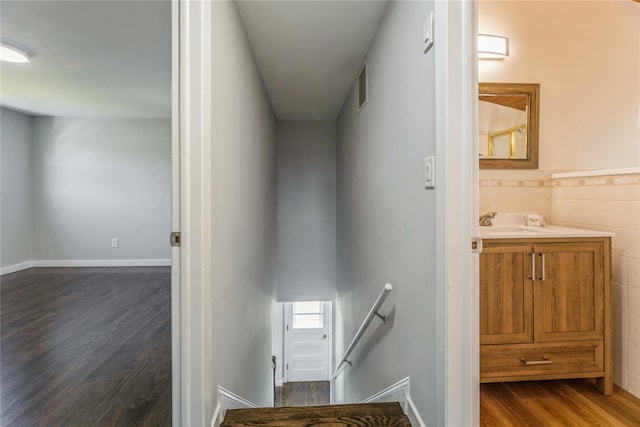 34 Klein Ave, West Nyack, NY 10994 - stairs featuring wood finished floors and tile walls