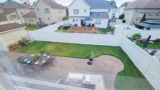 948 Orlando Ave, West Hempstead, NY 11552 - fenced backyard with a residential view, a wooden deck, a patio, and outdoor dining space