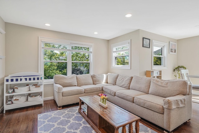 43 E Jackson Ave, Babylon, NY 11702 - living room featuring dark wood finished floors and recessed lighting