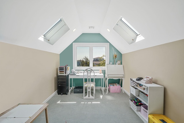 43 E Jackson Ave, Babylon, NY 11702 - office area featuring a skylight, vaulted ceiling, and carpet flooring