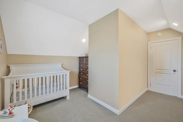 43 E Jackson Ave, Babylon, NY 11702 - bedroom with vaulted ceiling, carpet flooring, a crib, and recessed lighting